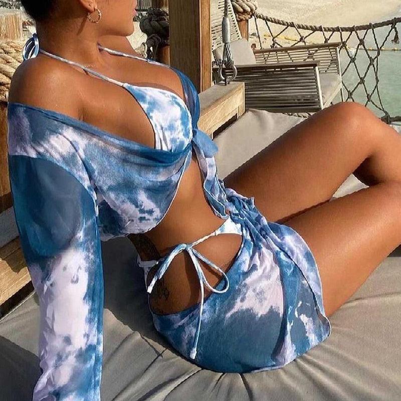 4-Piece Tie-Dye Triangle Bikini Set