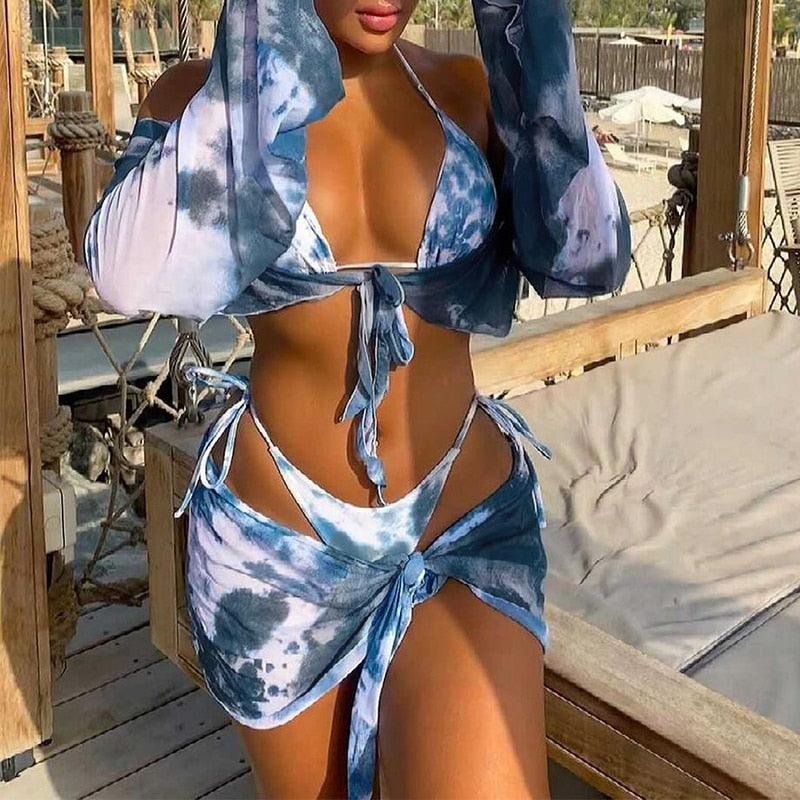 4-Piece Tie-Dye Triangle Bikini Set