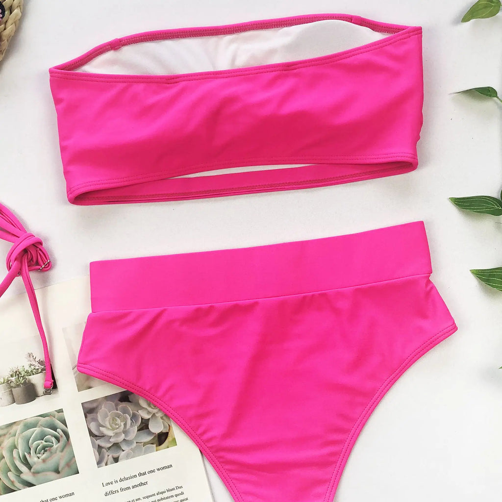 Strapless Metal Buckle Bikini Set