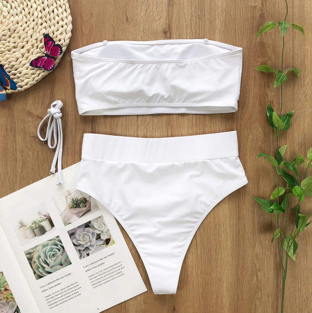 Strapless Metal Buckle Bikini Set
