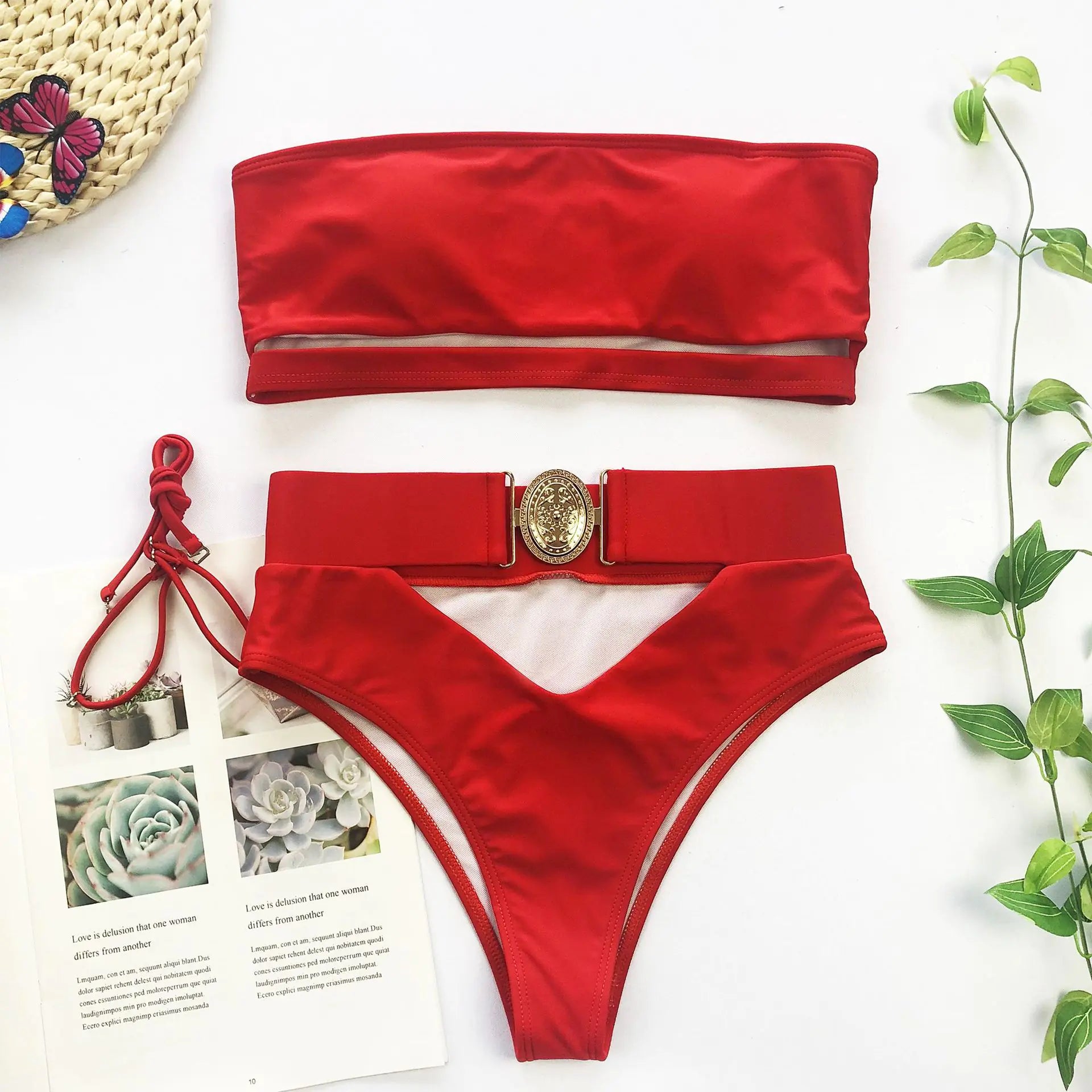 Strapless Metal Buckle Bikini Set