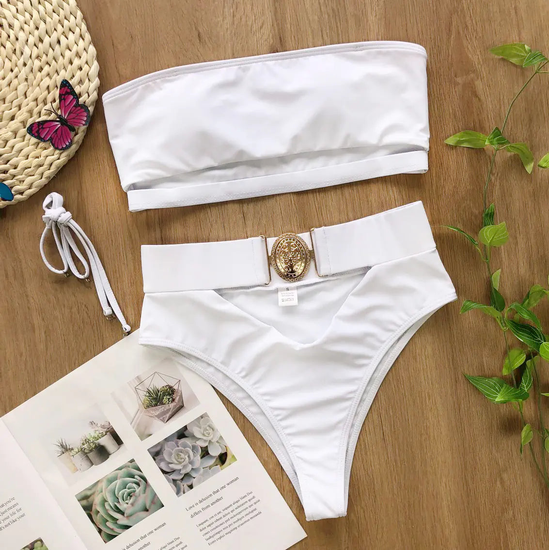 Strapless Metal Buckle Bikini Set