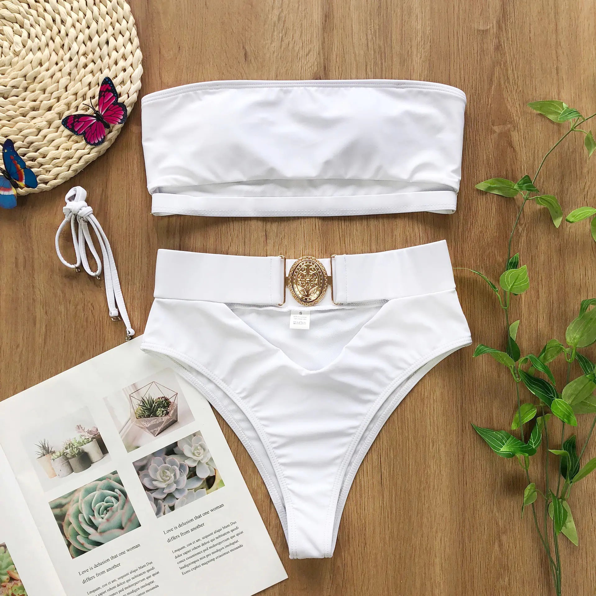 Strapless Metal Buckle Bikini Set
