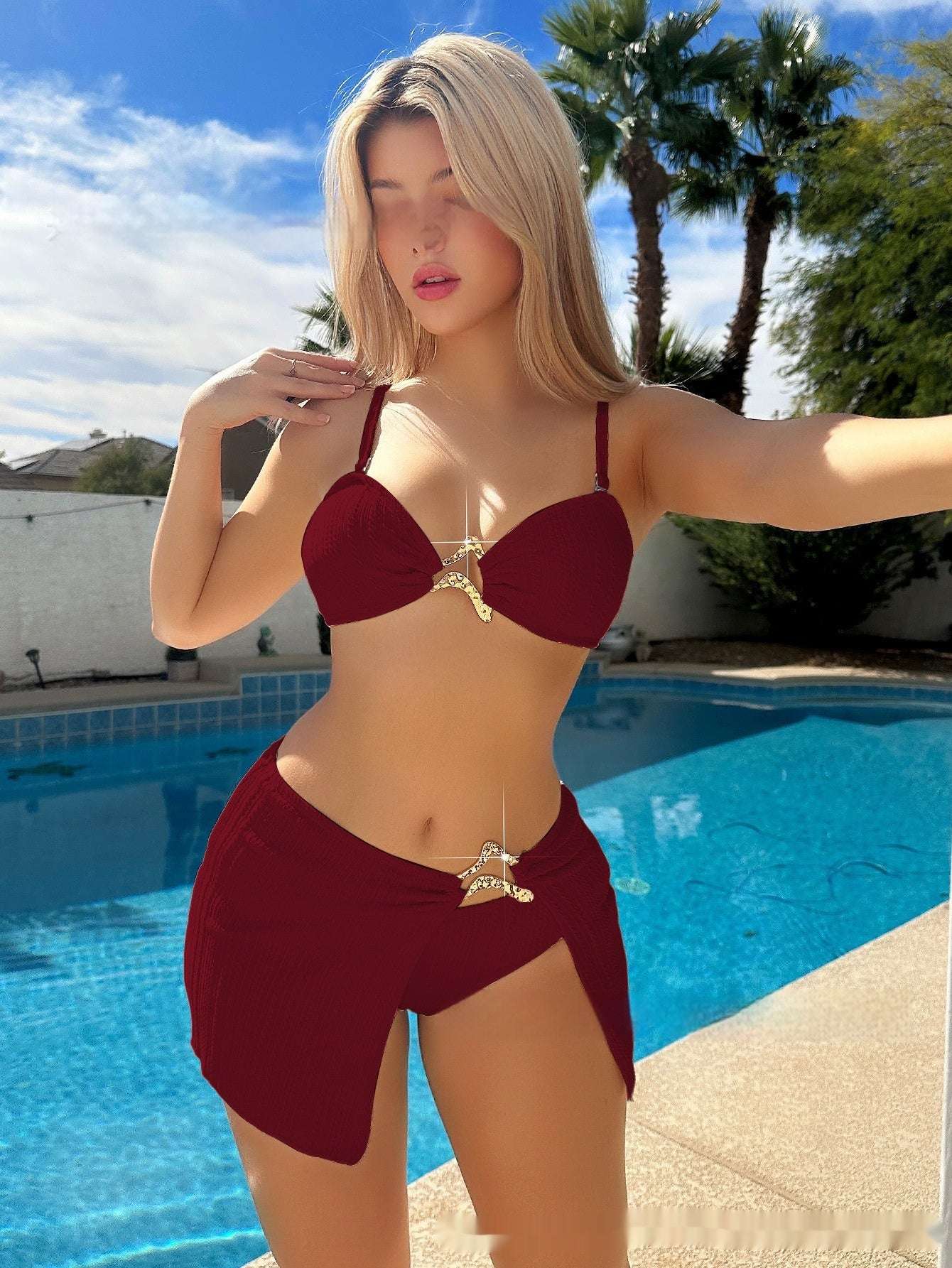 Three-Piece Bikini Set with Skirt Cover-Up