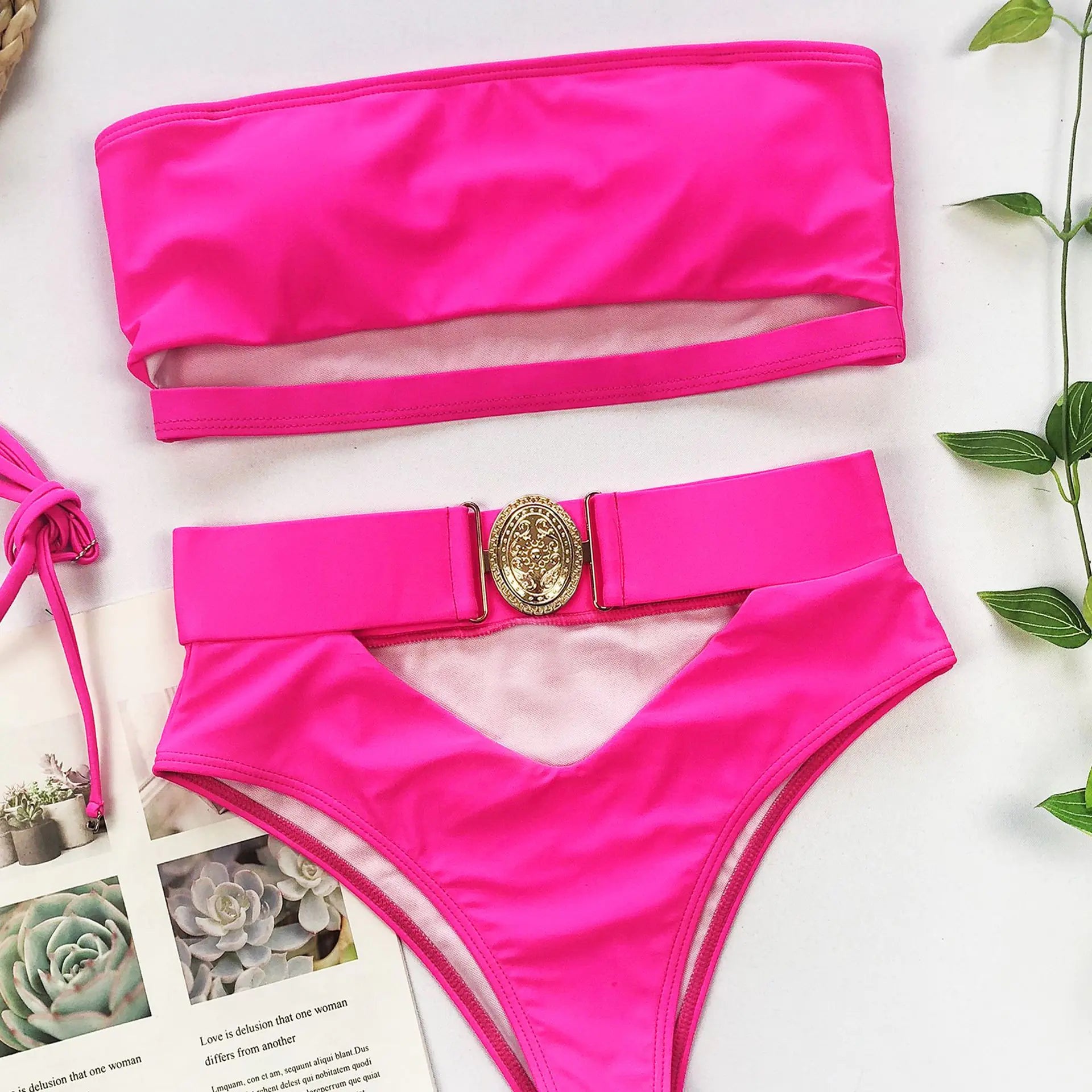 Strapless Metal Buckle Bikini Set