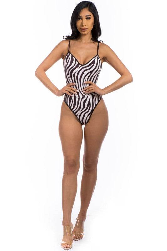 Zebra Print One Piece Swimsuit