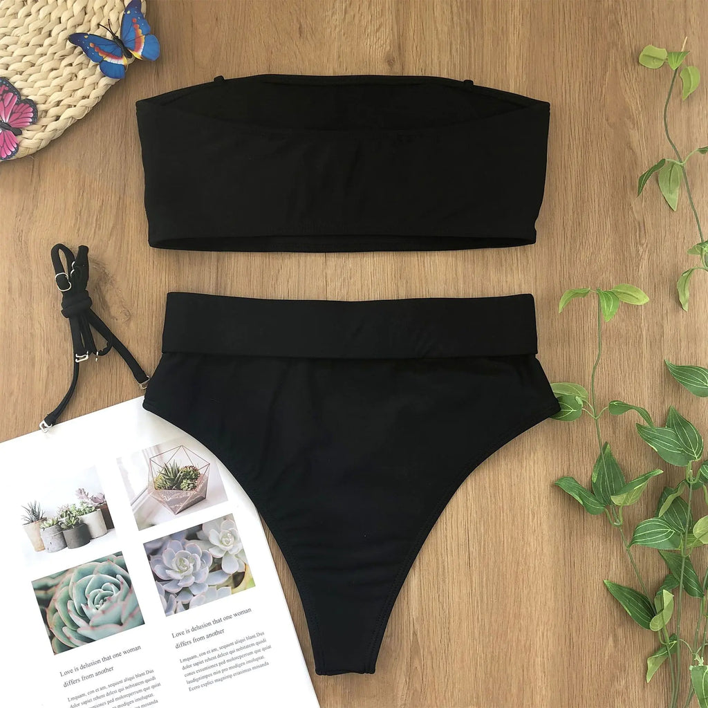 Strapless Metal Buckle Bikini Set