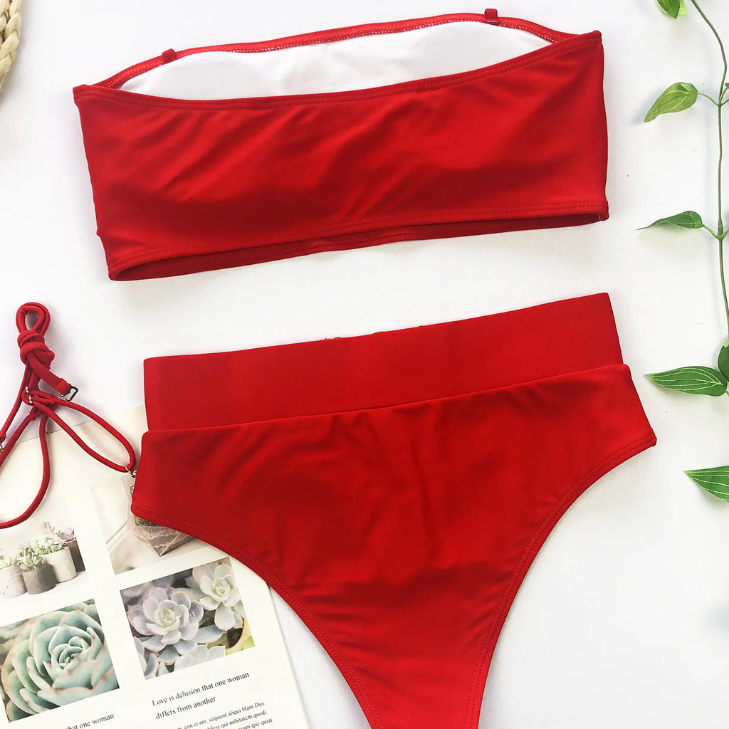 Strapless Metal Buckle Bikini Set