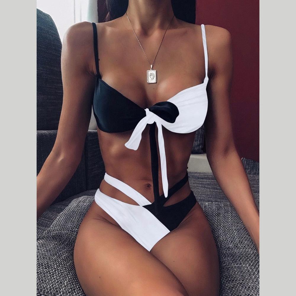 Women's Solid Halter Bikini Set – High Waist, Padded, Plus Size Available
