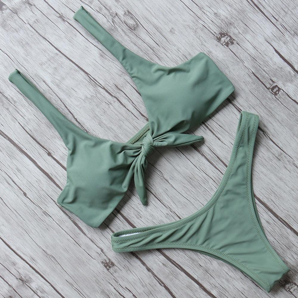 Women's Solid Halter Bikini Set – High Waist, Padded, Plus Size Available