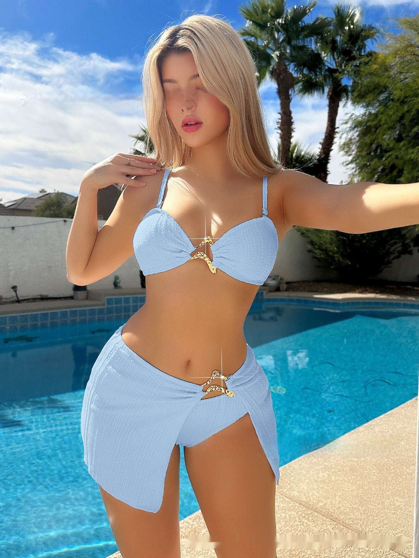 Three-Piece Bikini Set with Skirt Cover-Up