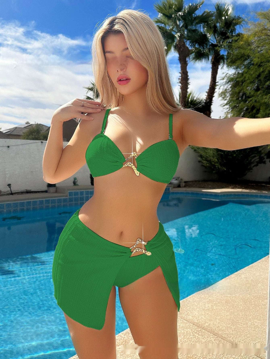 Three-Piece Bikini Set with Skirt Cover-Up