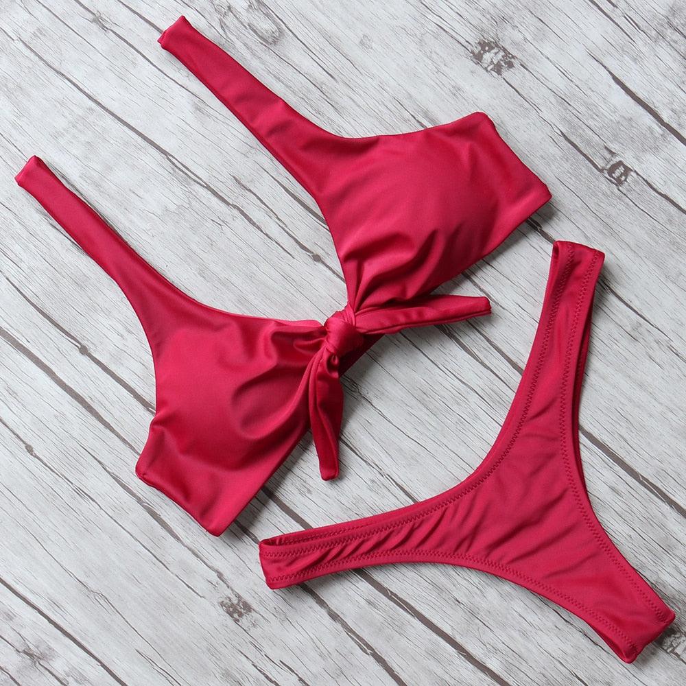 Women's Solid Halter Bikini Set – High Waist, Padded, Plus Size Available
