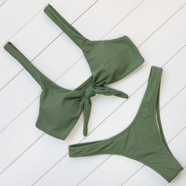 Women's Solid Halter Bikini Set – High Waist, Padded, Plus Size Available