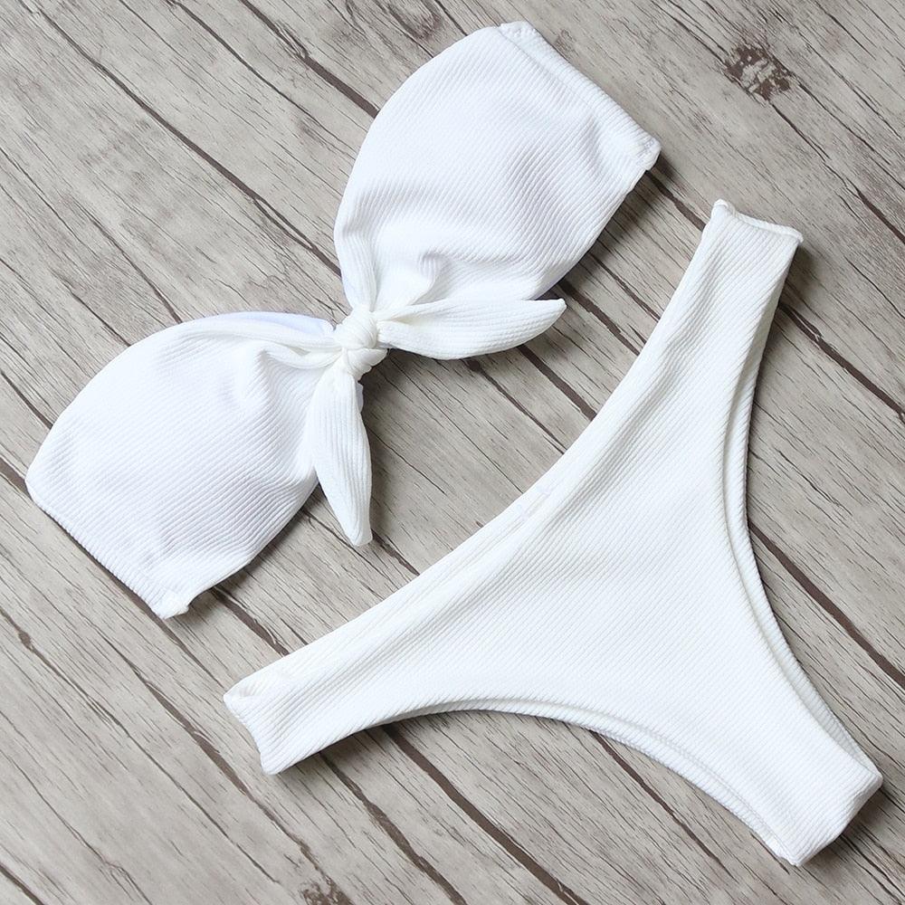 Women's Solid Halter Bikini Set – High Waist, Padded, Plus Size Available