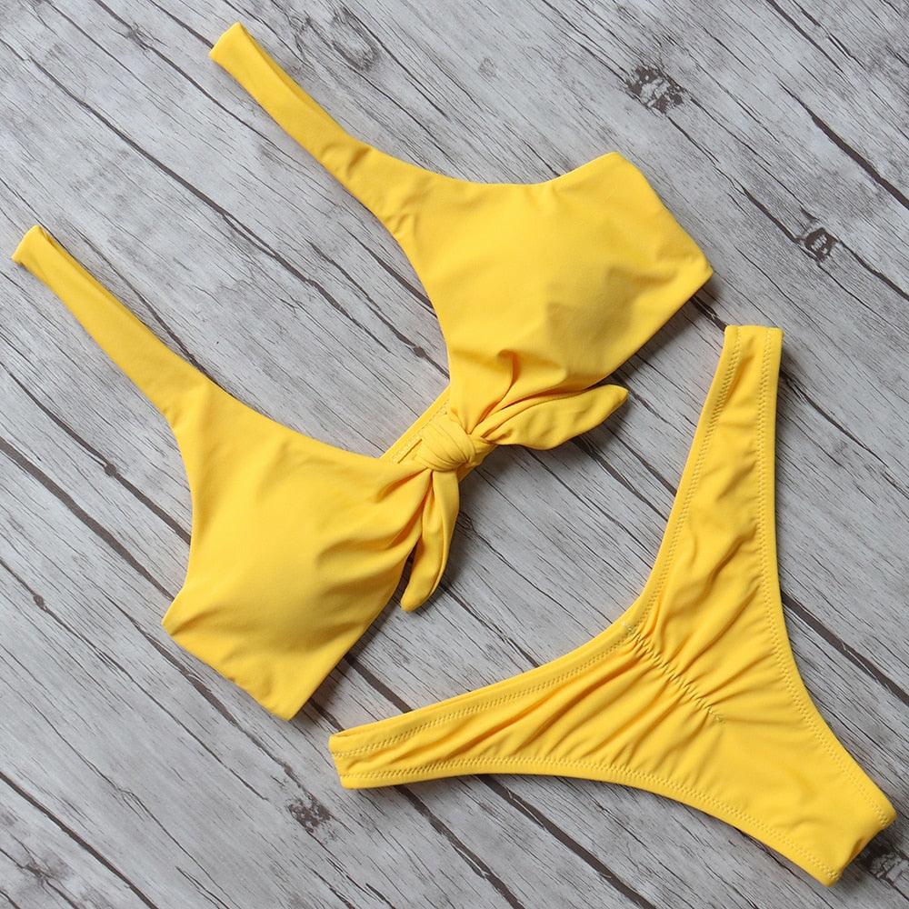 Women's Solid Halter Bikini Set – High Waist, Padded, Plus Size Available