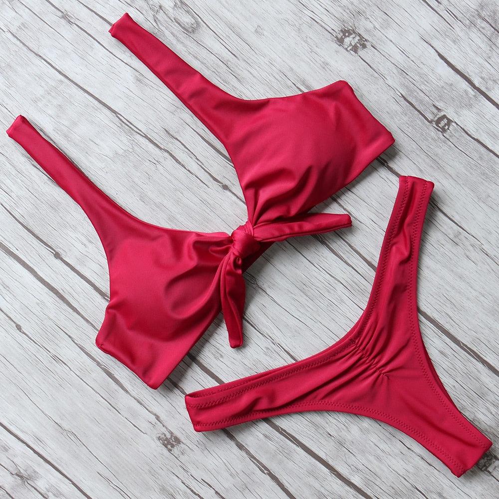 Women's Solid Halter Bikini Set – High Waist, Padded, Plus Size Available