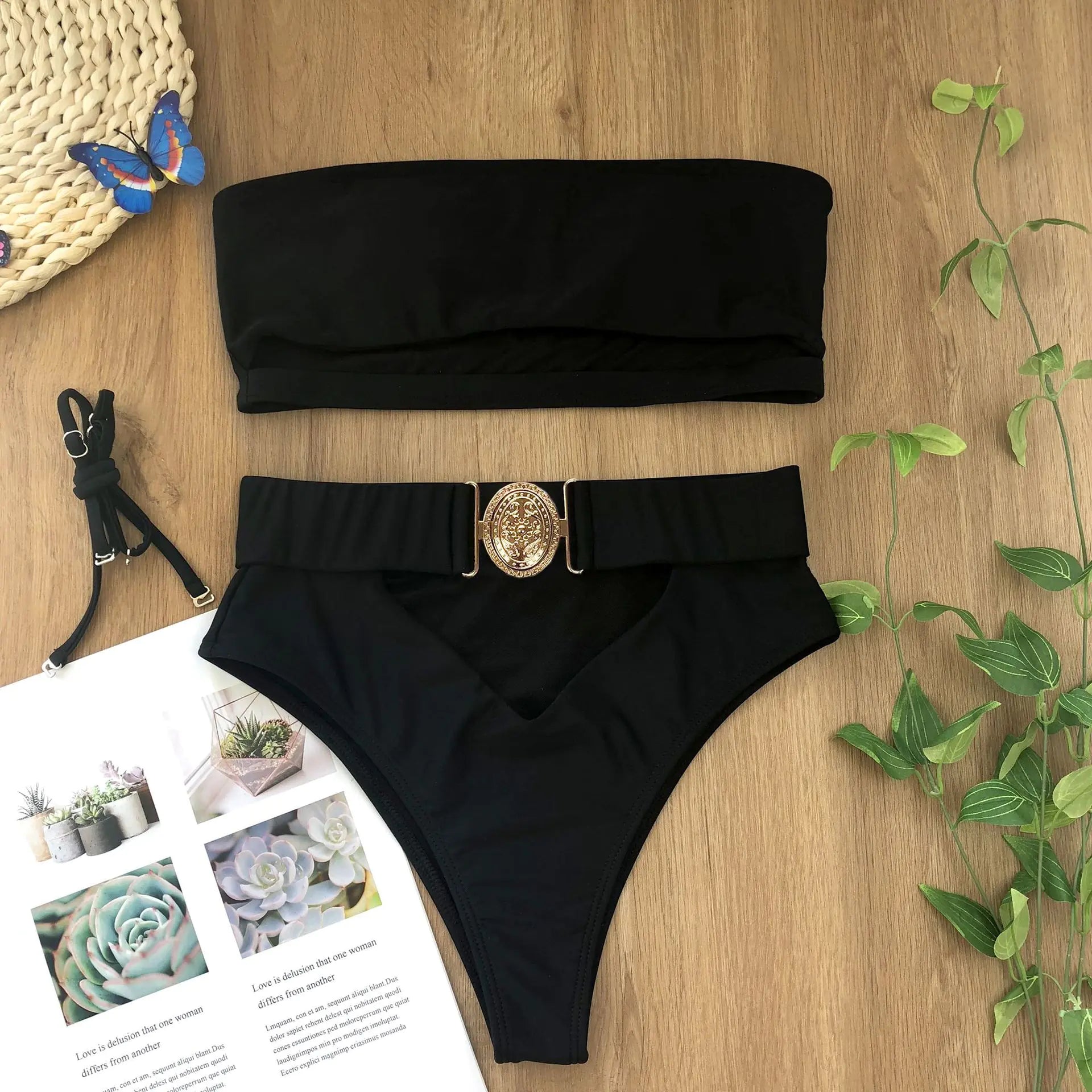 Strapless Metal Buckle Bikini Set