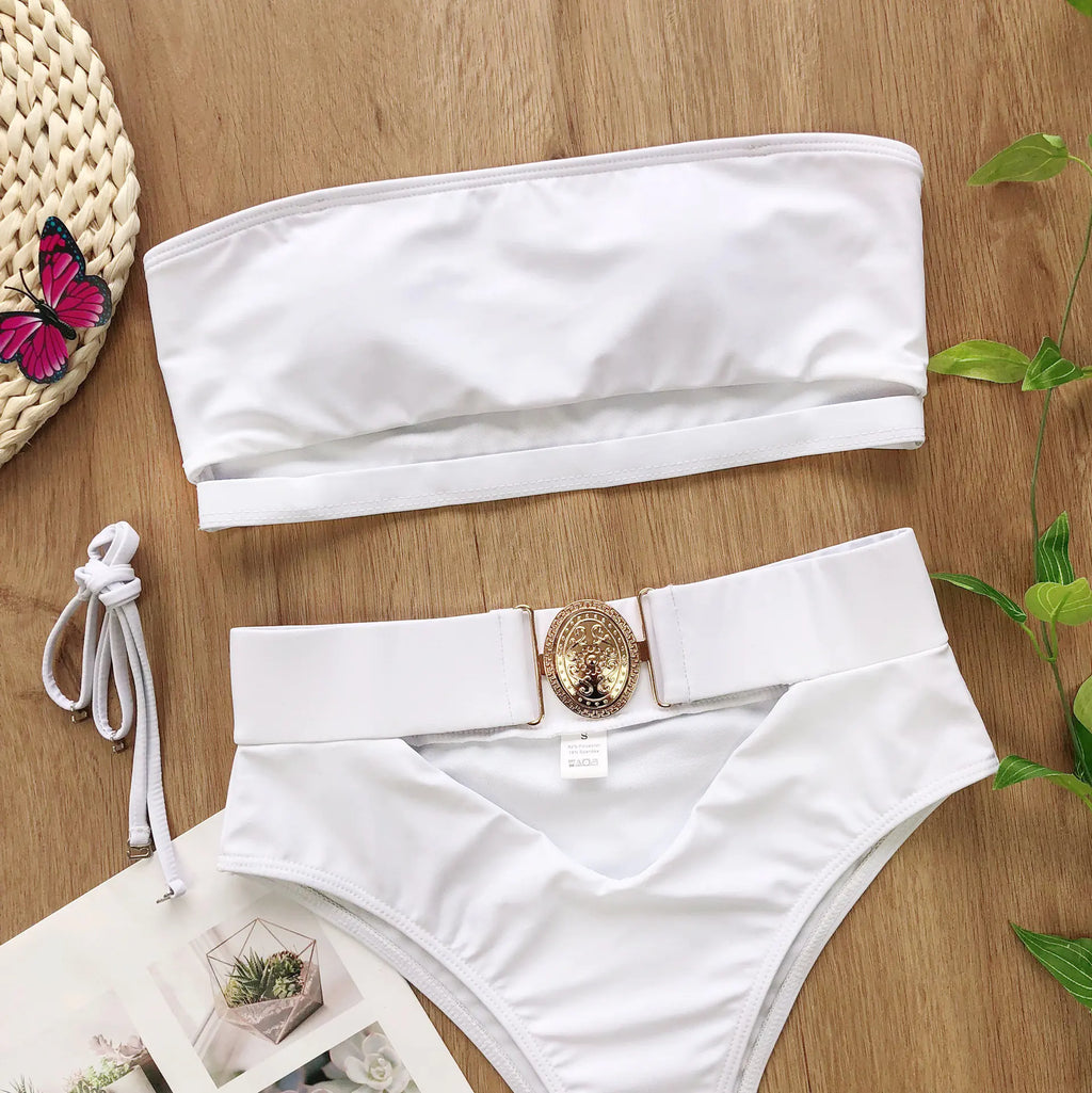Strapless Metal Buckle Bikini Set