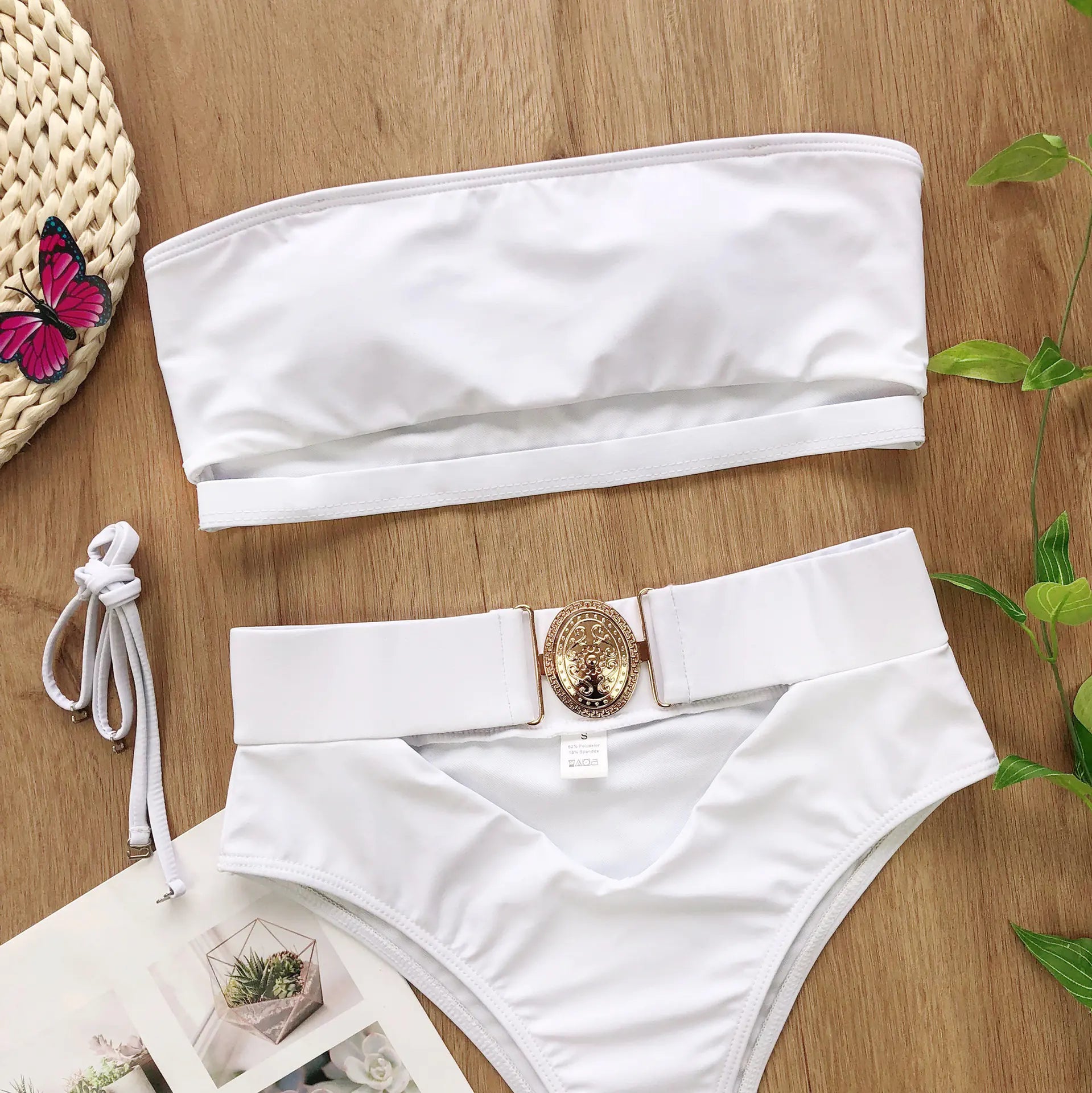 Strapless Metal Buckle Bikini Set