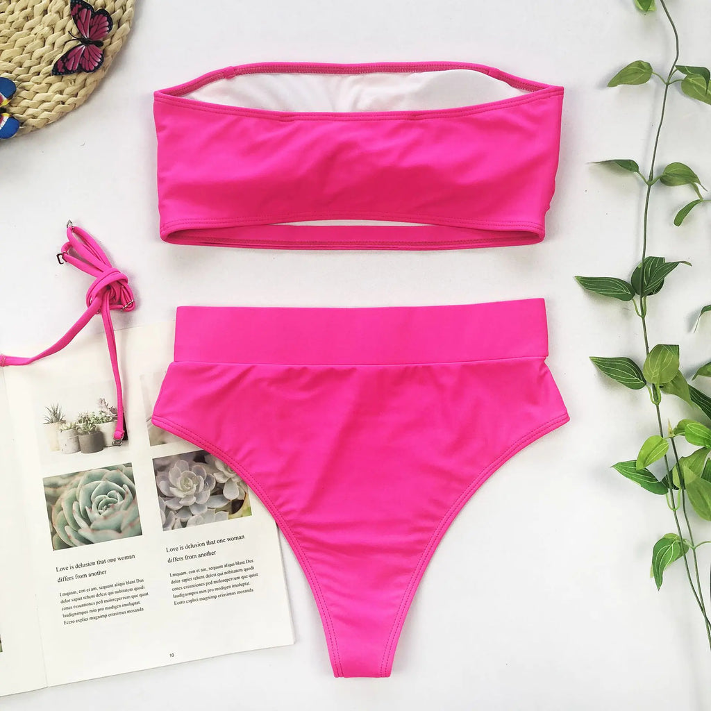 Strapless Metal Buckle Bikini Set